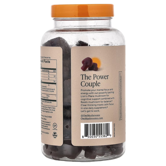 OM Mushrooms Brain Fuel+ Mushroom Gummies, Raspberry, 56 Vegan Gummies