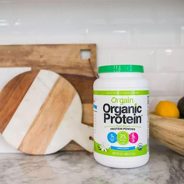 Orgain Organic Plant Based Protein Powder, Vanilla Bean, 21g Protein, 5g Prebiotic Fiber, Vegan, 2.74 lb