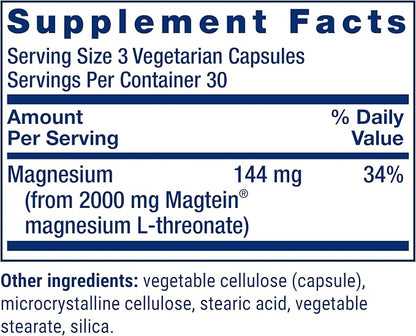 Neuro-Mag Magnesium L-Threonate 90 Vegetarian Capsules – Cognitive, Memory & Brain Health Support