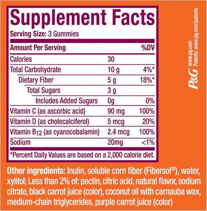 Metamucil Fiber Gummies for Adults, 5g Prebiotic Plant-Based Fiber, Orange Flavor, No Sugar Added, 120 Count