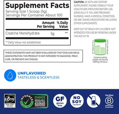 Orgain Creatine Monohydrate Powder 5g per Serving, Micronized Unflavored Creatine Supplement, 1.48 lb – Muscle Strength & Recovery Support