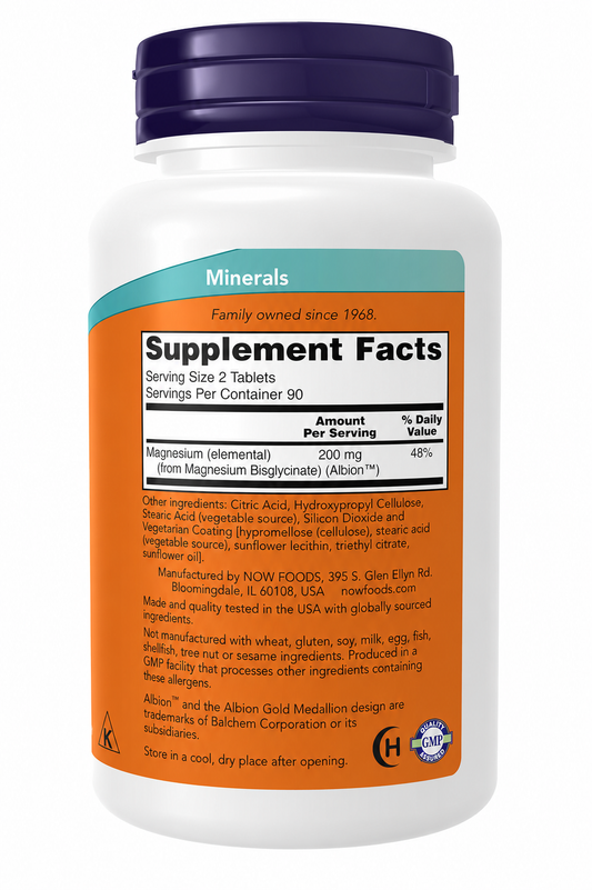 NOW Foods Magnesium Glycinate 100 mg, Highly Absorbable Magnesium Supplement, 180 Tablets – Muscle, Nerve & Heart Support