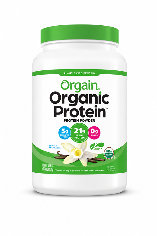 Orgain Organic Plant Based Protein Powder, Vanilla Bean, 21g Protein, 5g Prebiotic Fiber, Vegan, 2.74 lb