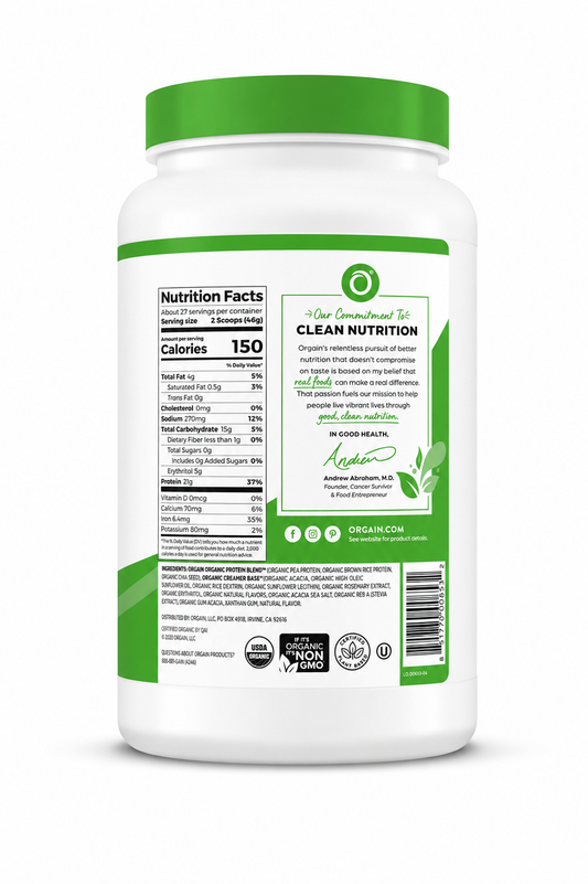 Orgain Organic Plant Based Protein Powder, Vanilla Bean, 21g Protein, 5g Prebiotic Fiber, Vegan, 2.74 lb