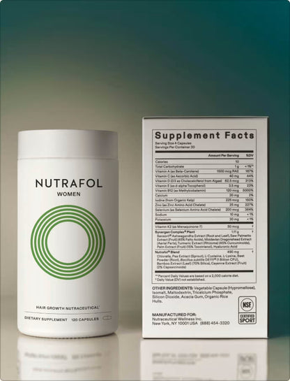 Nutrafol Women Hair Loss & Thinning Supplement – 2 Bottle Bundle, 240 Capsules